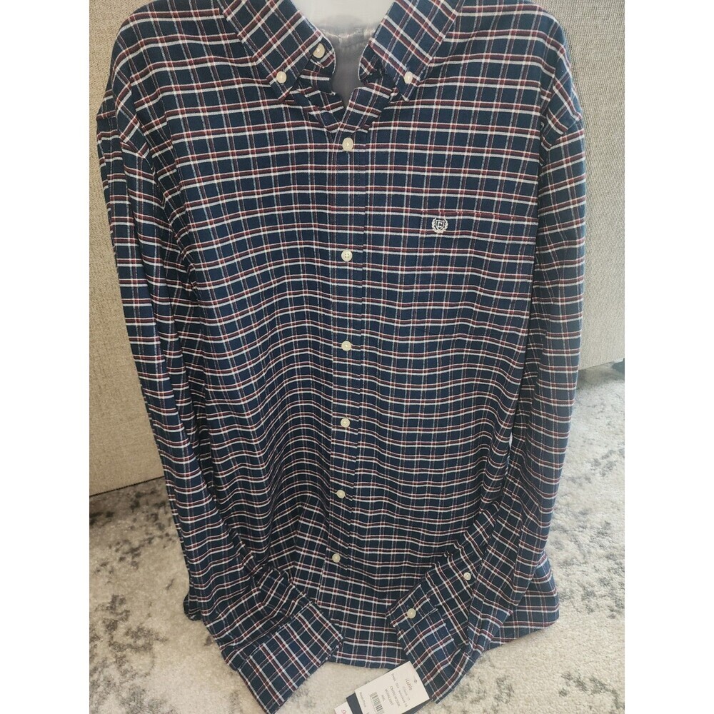 NEW Chaps Long Sleeve Button-Down Shirt Men's Size XXL Navy Plaid Seacoast Wash